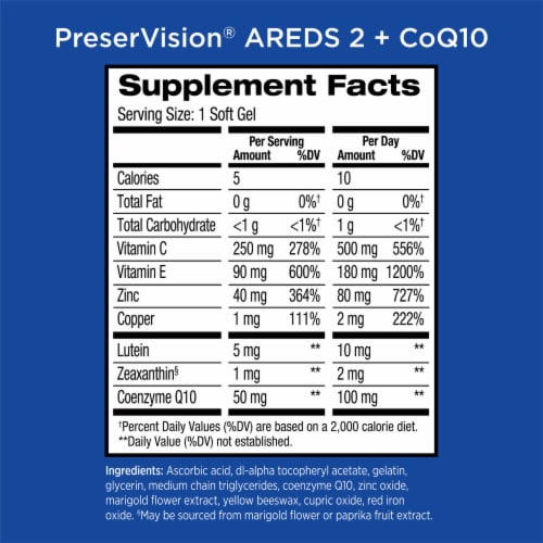 PreserVision AREDS 2 Eye Vitamins with CoQ10 for Heart Health Lutein and Zeaxanthin Softgels Perspective: back