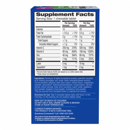 Bausch & Lomb PreserVision® Mixed Berry Flavor Areds 2 Eye Vitamin & Mineral Supplement Chewables Perspective: back