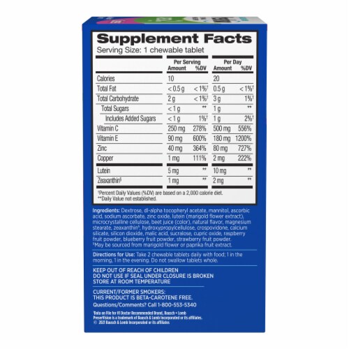 Bausch & Lomb PreserVision® Mixed Berry Flavor Areds 2 Eye Vitamin & Mineral Supplement Chewables Perspective: back