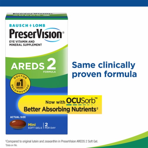 PreserVision® AREDS 2 Formula Eye Vitamin and Mineral Supplement Mini Soft Gels Perspective: back