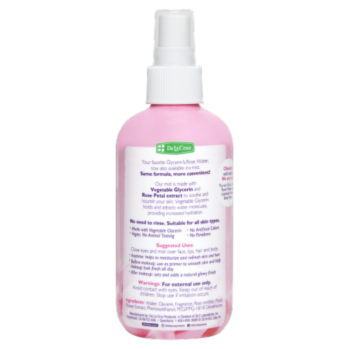 De La Cruz Glycerin and Rose Water Moisture Mist for Skin and Hair 8 fl