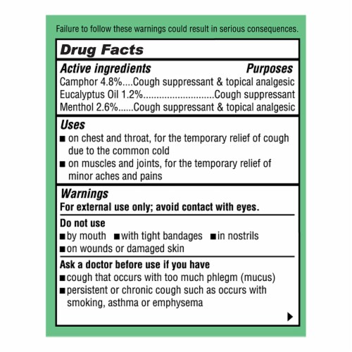 Vaporex Chest Rub Cough Suppressant with Camphor, Menthol, and Eucalyptus Essential Oil Perspective: back