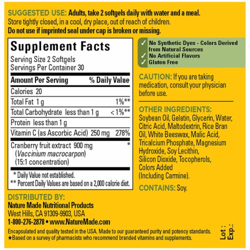 Nature Made® Cranberry Extract Softgels Perspective: back
