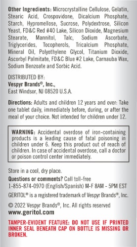 Geritol Complete Multivitamin Nutrition Support Tablets 100 Count Perspective: back