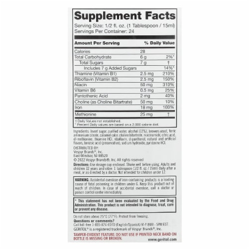 Geritol® Liquid Vitamin and Iron Energy Support Supplement Perspective: back