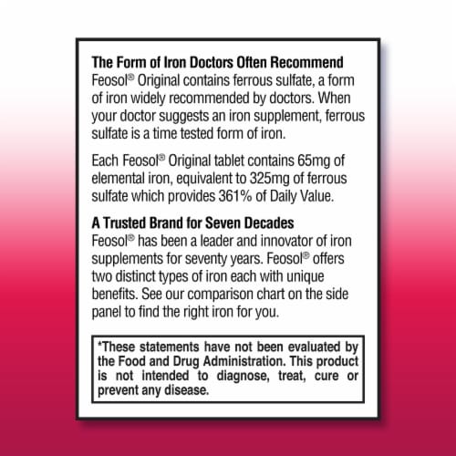 Feosol Ferrous Sulfate Iron Tablets Perspective: back