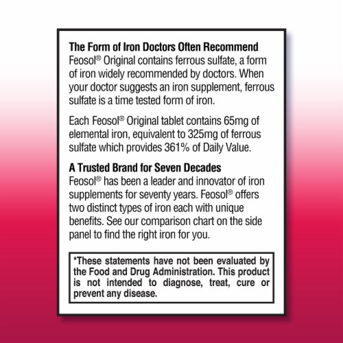 Feosol Ferrous Sulfate Iron Tablets Perspective: back