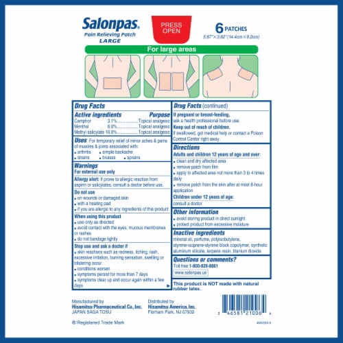 Salonpas® Large Pain Relieving Patches Perspective: back