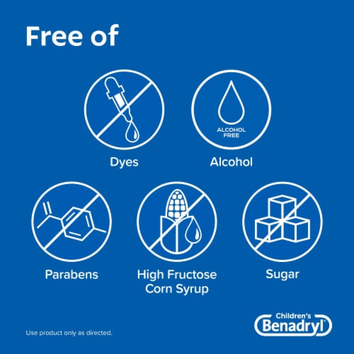 Children's Benadryl Allergy & Cold Relief Dye-Free Liquid Diphenhydramine HCl Bubble Gum Flavor Perspective: back
