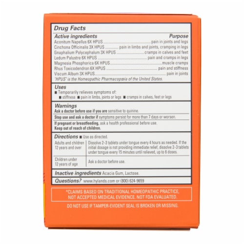 Hyland's Leg Cramp Tablets Perspective: back