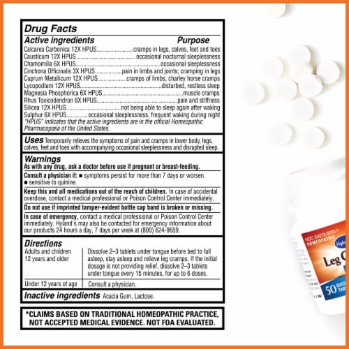 Hyland's Homeopathic Leg Cramps PM Tablets Perspective: back