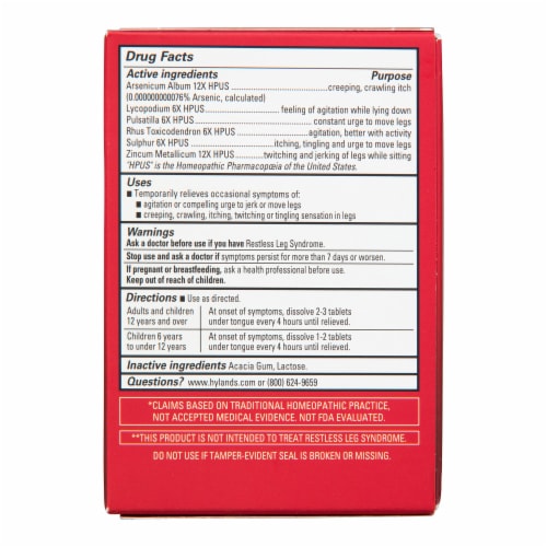 Hyland's Naturals™ Restful Legs® Homeopathic Quick Dissolving Tablets Perspective: back