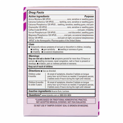 Hyland's Naturals™ Baby Nighttime Oral Pain Relief Tablets Perspective: back