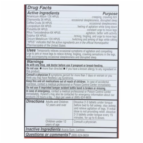 Hyland's™ Restful Legs PM Homeopathic Tablets Perspective: back
