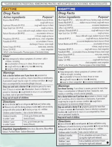 Hyland’s Baby Homeopathic Mucus + Cold Relief Day & Night Pack Perspective: back