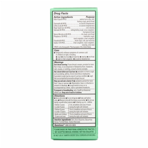 Hyland's 4 Kids Homeopathic Cold 'n Cough Nighttime Relief Syrup Perspective: back