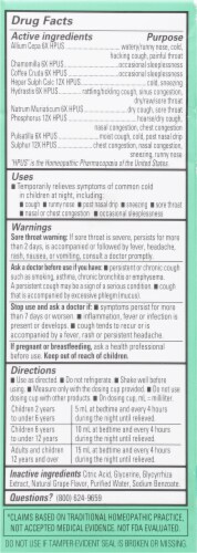 Hyland's 4 Kids Cold n' Cough Natural Grape Flavor Nighttime Natural Relief Perspective: back