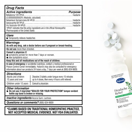 Hyland's Headache Relief Quick Dissolving Tablets Perspective: back