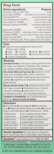Hyland's Naturals™ Kids Nighttime Cough & Mucus Grape Medicine Perspective: back