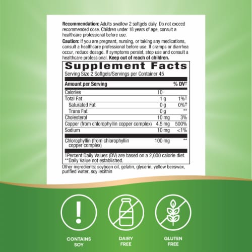 Nature's Way Chlorofresh Chlorophyll Concentrate Skin and Body Detox Softgels Perspective: back
