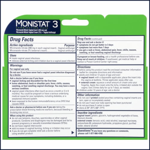 Monistat Three-Day Regular Strength Yeast Infection Treatment Ovule Inserts & External Itch Cream Perspective: back