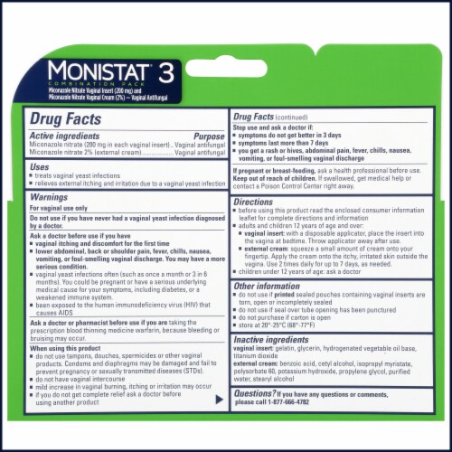 Monistat Three-Day Regular Strength Yeast Infection Treatment Ovule Inserts & External Itch Cream Perspective: back