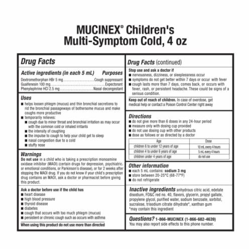 Mucinex Children's Multi-Symptom Cold Very Berry Liquid Perspective: back