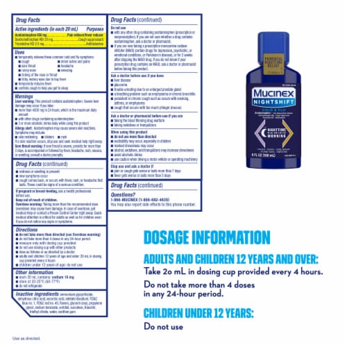 Mucinex Nightshift Cold & Flu Liquid Perspective: back