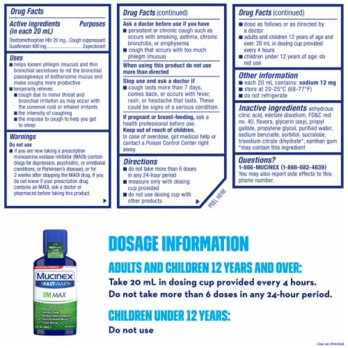 Mucinex Fast-Max DM Cough Suppressant & Expectorant Liquid Perspective: back