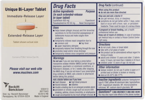 Mucinex D Expectorant & Nasal Decongestant 600mg Tablets Perspective: back