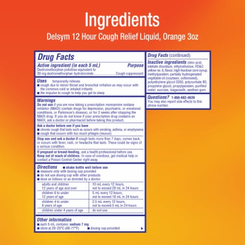 Delsym® 12 Hour Orange Flavor Cough Suppressant Liquid Perspective: back