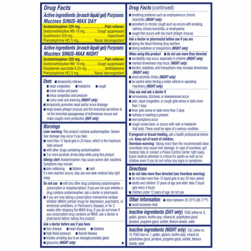Mucinex Sinus-Max Max Strength Day & Night Sinus Pressure and Congestion Medicine Caplets Perspective: back