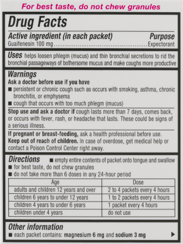 Mucinex mini-melts For Kids Bubble Gum Flavored Expectorant Packets Perspective: back