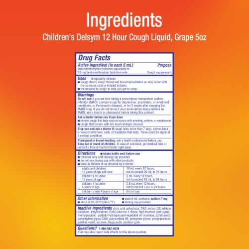Delsym® 12hr Children's Grape Cough Relief Cough Suppressant Liquid Perspective: back
