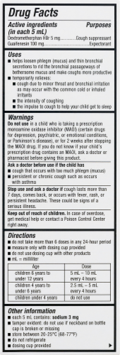 Mucinex Children's Cough Cherry Flavored Liquid 100mg Perspective: back