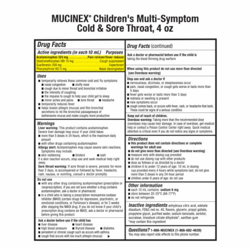 Mucinex® Children's Very Berry Cold & Flu Multi-Symptom Liquid Medicine Perspective: back