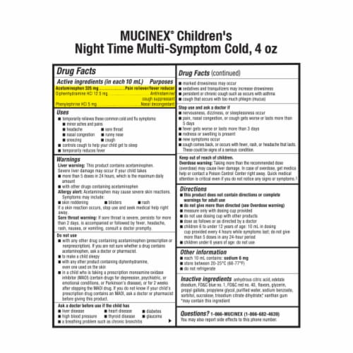 Mucinex Children's Multi-Symptom Night Time Very Berry Liquid Perspective: back