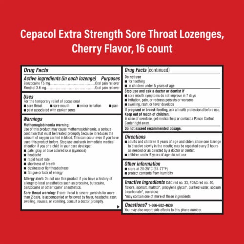 Cepacol Extra Strength Sore Throat Cherry Lozenges Perspective: back