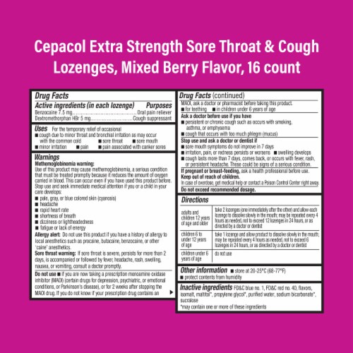 Cepacol Extra Strength Sore Throat & Cough Mixed Berry Lozenges Perspective: back