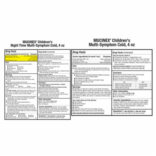 Mucinex Children's Day & Night Multi-Symptom Liquids Perspective: back