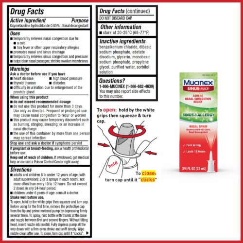 Mucinex® Sinus-Max® Severe Nasal Congestion Relief Sinus & Allergy Nasal Spray Perspective: back