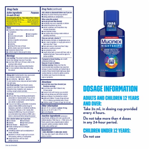 Mucinex Nightshift Severe Cold & Flu Liquid Perspective: back