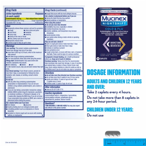 Mucinex® Nightshift Cold & Flu Maximum Strength Relief Caplets Perspective: back