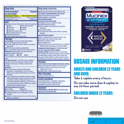 Mucinex Nightshift Maximum Strength Cold & Flu Caplets Perspective: back