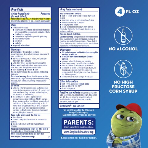 Mucinex® Children's Fever Sore Throat & Cough Honey Flavor Liquid Perspective: back
