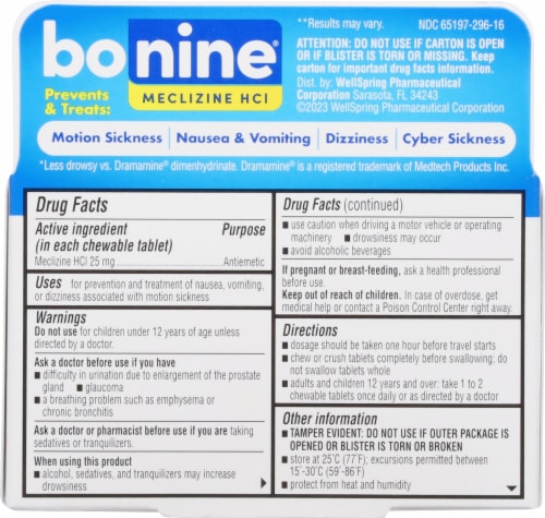 Bonine® Adult Motion Sickness Raspberry Flavored Chewable Tablets Perspective: back
