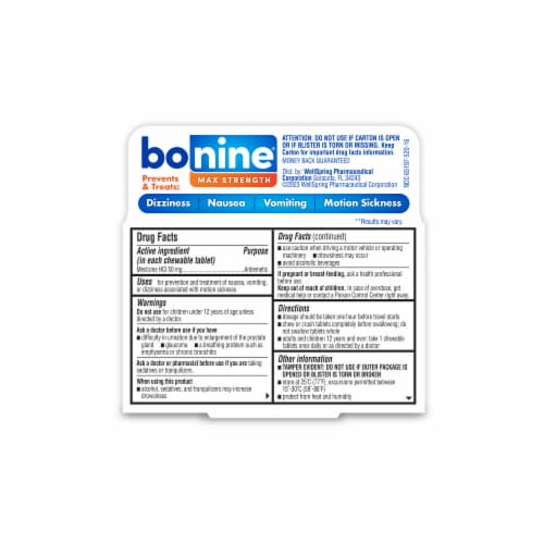 Bonine® Max Strength Peppermint Flavor Chewable Tablet Perspective: back