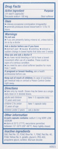 Colace® Value Size Regular Strength Stool Softener Capsules Perspective: back