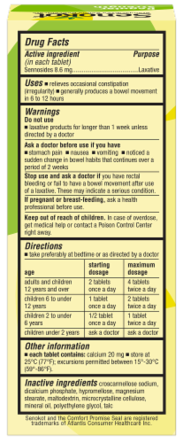 Senokot® Regular Strength Natural Vegetable Laxative Tablets Perspective: back