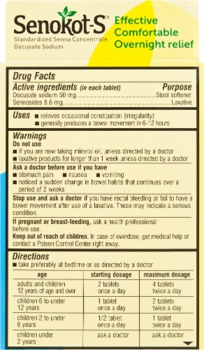 Senokot-S Laxative Tablets Perspective: back